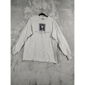 Vintage All Sport Hilton Head Island Graphic Long Sleeve T-Shirt Grey XL Mens